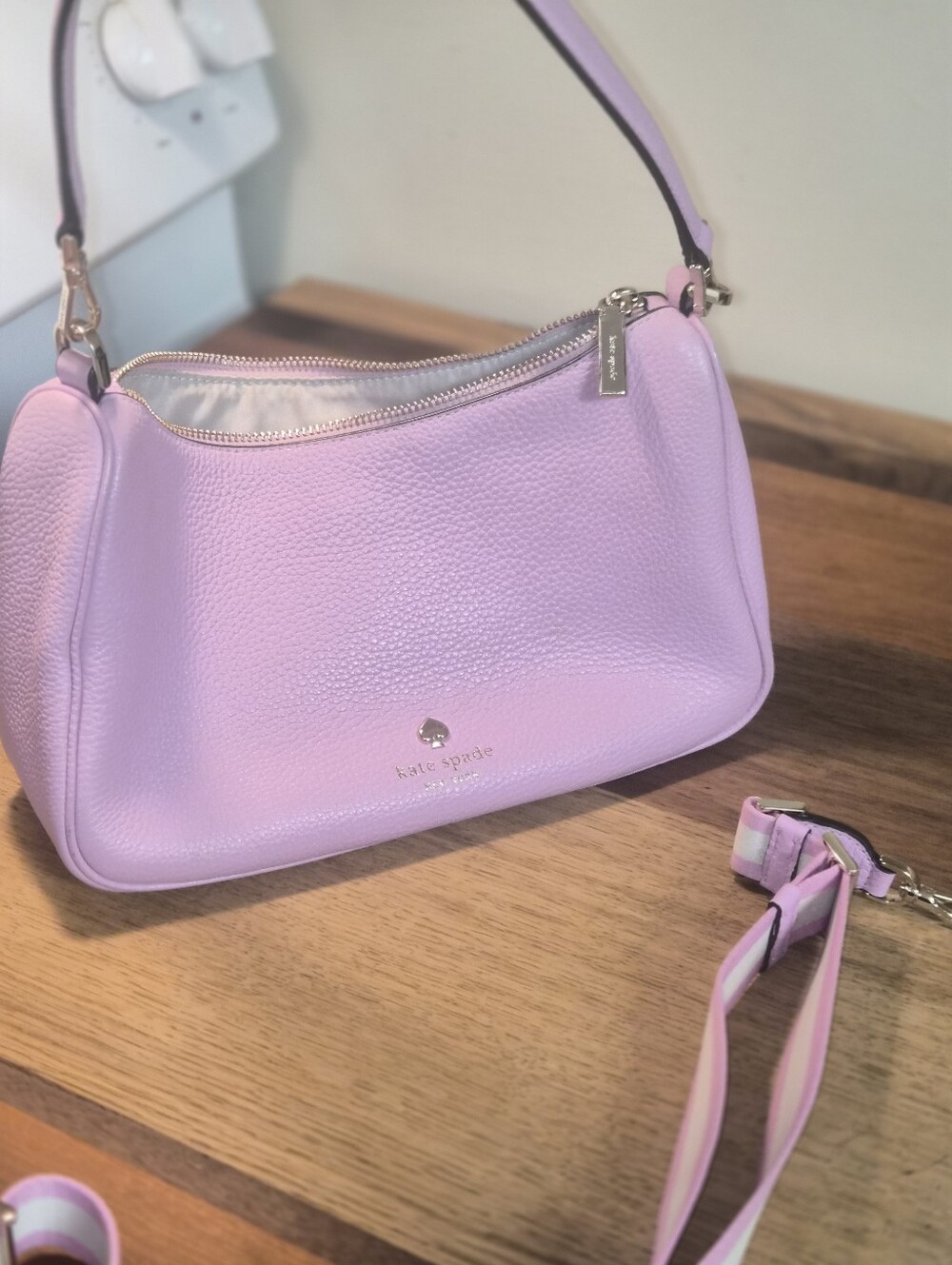 kate spade Lilac Pebbled Leather Shoulder Bag with Gold Hardware